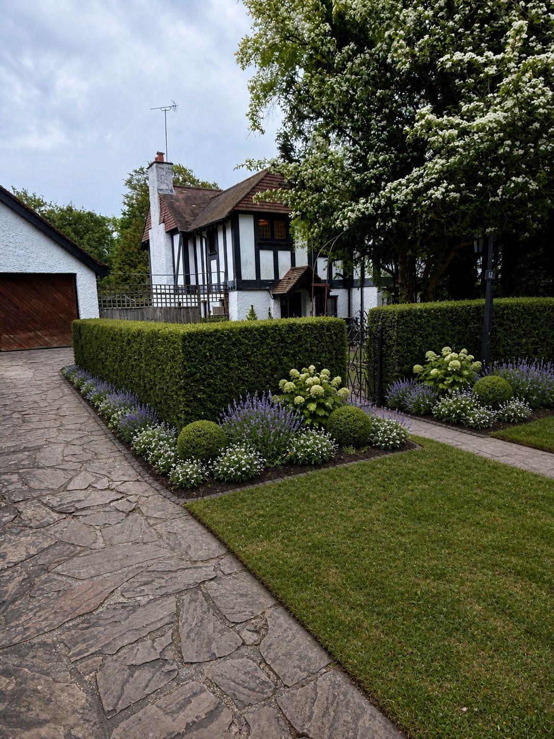 ARO Gardening team maintaining a beautiful London garden with professional lawn care and hedge trimming equipment